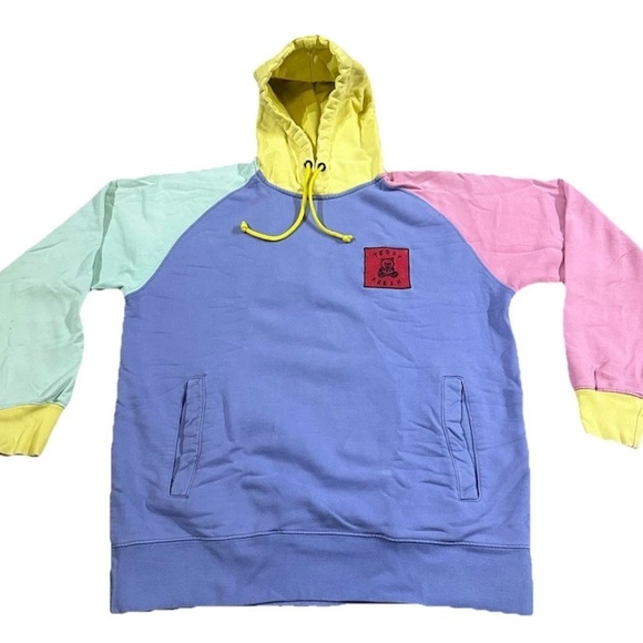 Teddy Fresh Mens Color Block Y2K Hoodie Sweater Embroidered Patch Medium - Picture 1 of 7